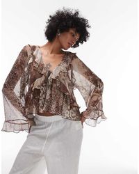 Mango - Blusa Con Maniche A Campana Con Stampa Animalier Mista - Lyst