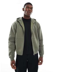 ASOS - Felpa Basic Squadrata E Comoda Color Oliva Polvere Con Cappuccio E Zip - Lyst