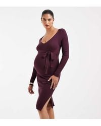 Vero Moda - Rib Knitted Long Sleeve Midi Dress With Belt Detail - Lyst