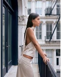 Lioness - Front Row Scarf Detail Halter Neck Satin Top - Lyst