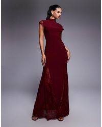 ASOS - High Neck Cap Sleeve Maxi Dress With Lace Insert Detailing - Lyst