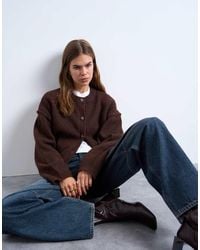 TOPSHOP - Cárdigan Marrón Holgada Con Costuras A La Vista De Punto De - Lyst