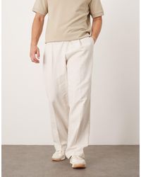 ASOS - Pantalon élégant ample à enfiler avec pinces devant et taille élastique - beige texturé - Lyst