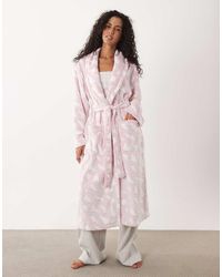 DKNY - Long Fleece Logo Robe - Lyst