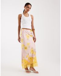 Never Fully Dressed - Maeva Satin Maxi Skirt With Lace Trim Hem - Lyst