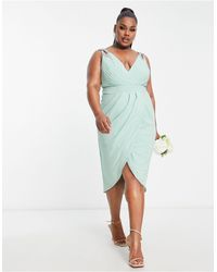 Tfnc Plus - Bridesmaid Wrap Front Chiffon Midi Dress With Embellished Shoulder Detail - Lyst