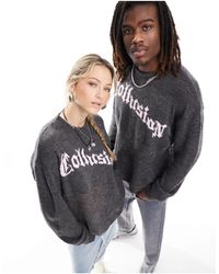 Collusion - Unisex - maglione antracite con logo e fondo invecchiato - Lyst
