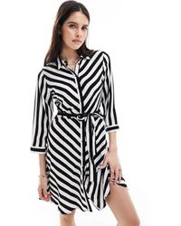 Y.A.S - Vestito Camicia Corto A Righe Larghe Bianche E Nere - Lyst