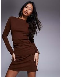 ASOS - Ribbed Long Sleeve Ruched Side Mini Dress - Lyst