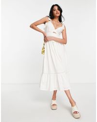 TOPSHOP - Frill Dobby Broderie Cut Out Midi Sun Dress - Lyst