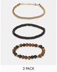 ASOS - 3 Pack Semi-precious Bead And Chain Bracelet Set - Lyst