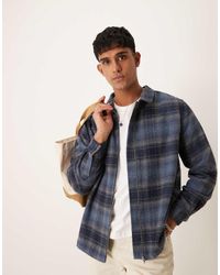 ASOS - Camicia Giacca Spazzolata Blu A Quadri Con Zip - Lyst