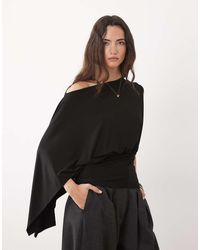 ASOS - Slash Neck Cinch Waist Top With Cape One Sleeve Detail - Lyst