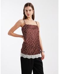 New Look - Polka Dot Square Neck Lace Cami Top - Lyst