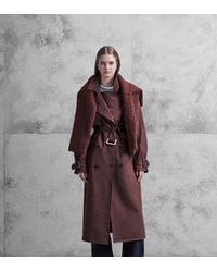 The Frolic - Exclusive Faux Suede Oversized Collar Detail Belted Trench Coat - Lyst