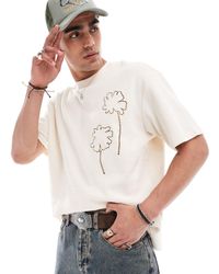 Bershka - T-shirt en tissu gaufré à fleurs - écru - Lyst