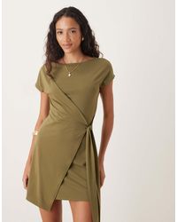 ASOS - Cap Sleeve Tie Wrap Front Mini Dress - Lyst