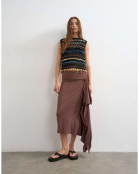 TOPSHOP - Stripe Draped Midi Skirt - Lyst