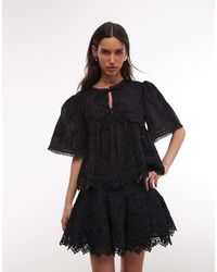 AllSaints - Lillith Short Sleeve Tie Up Thrilly Lace Blouse - Lyst