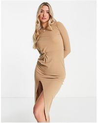 Miss Selfridge Rib Backless Midi Dress in Green | Lyst