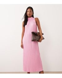 Vila - High Neck Plisse Maxi Dress - Lyst