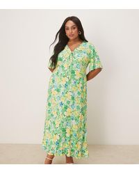 Nobody's Child - Vestido De Tarde Midi Verde Y Amarillo Con Estampado De Florecitas Dahlia De - Lyst