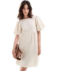 ASOS - Double Cloth Mini Smock Dress With Puff Ball Sleeves - Lyst