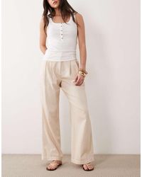 New Look - Twill Pleated Wide Leg Pants - Lyst
