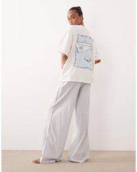 ASOS - Asos design tall ensemble pyjama haut oversize à manches courtes brodé et pantalon tissé à rayures - Lyst
