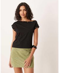 ASOS - Short Sleeve Off Shoulder T-shirt With Ring Stud Detail - Lyst
