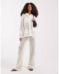 Pretty Lavish - Open Knit Oversize Floral Trouser Co-Ord - Lyst