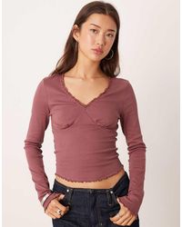 ASOS - Lace Detail V-neck Long Sleeve Tee - Lyst