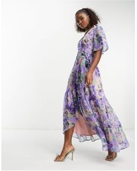 Hope & Ivy - Flutter Sleeve Wrap Maxi Dress - Lyst