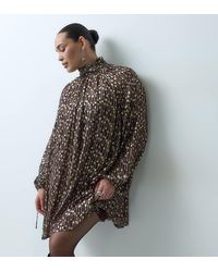 ASOS - Asos Design Curve High Neck Metallic Smock Mini Dress - Lyst