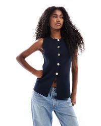 ASOS - Chaleco De Traje Estructurado Con Cuello Redondo Y Botones Dorados De Punto De - Lyst