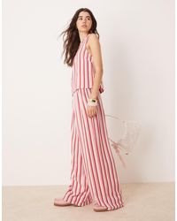 ASOS - Pantalon ample à enfiler en lin mélangé rayé - rose - Lyst