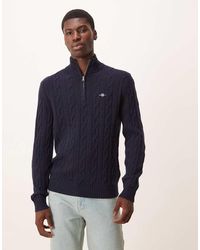 GANT - Lambswool Cable Knit Quarter Zip Jumper - Lyst