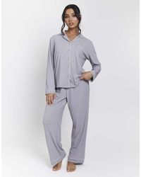 Loungeable - Rib Long Sleeve Traditional Shirt And Long Pant - Lyst