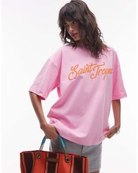 TOPSHOP - T-shirt oversize avec imprimé saint-tropez en relief - Lyst