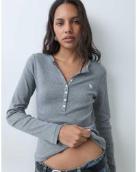 Abercrombie & Fitch - Icon Logo Ribbed Long Sleeve Henley Top - Lyst