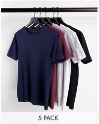 ASOS - Confezione da 5 t-shirt attillate girocollo - Lyst