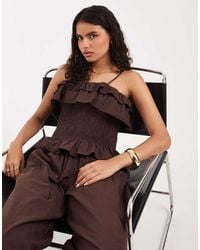 ASOS - Co Ord Shirred Frill Linen Blend Cami Top - Lyst
