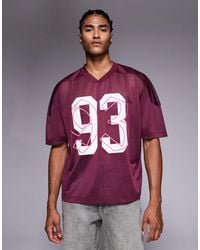 ASOS - Boxy Oversized T-shirt With Dropped Shoulder And V Neck With Sports Graphic - Lyst