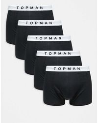 TOPMAN - Pack De 5 Calzoncillos Negros Con Cinturilla Blanca De - Lyst