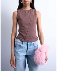 TOPSHOP - Jersey Asymmetric Button Through Tank Top - Lyst