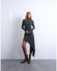 TOPSHOP - Robe courte à col montant et ourlet asymétrique - anthracite - Lyst