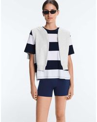 Oysho - Boxy Cotton-Blend T-Shirt With Wide Stripes - Lyst