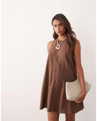 Monki - Linen Blend Sleeveless A Line Mini Dress With Frayed Edge - Lyst