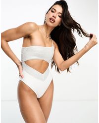 River Island - One Shoulder Elastic Cut Out Swimsuit - Lyst