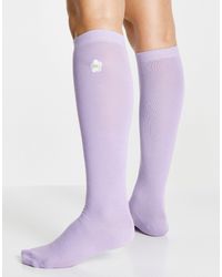 ASOS Knee High Socks With Embroidered Flower Motif - Purple